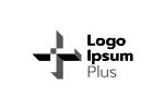 A black and white logo with the words logo ipsum plus.